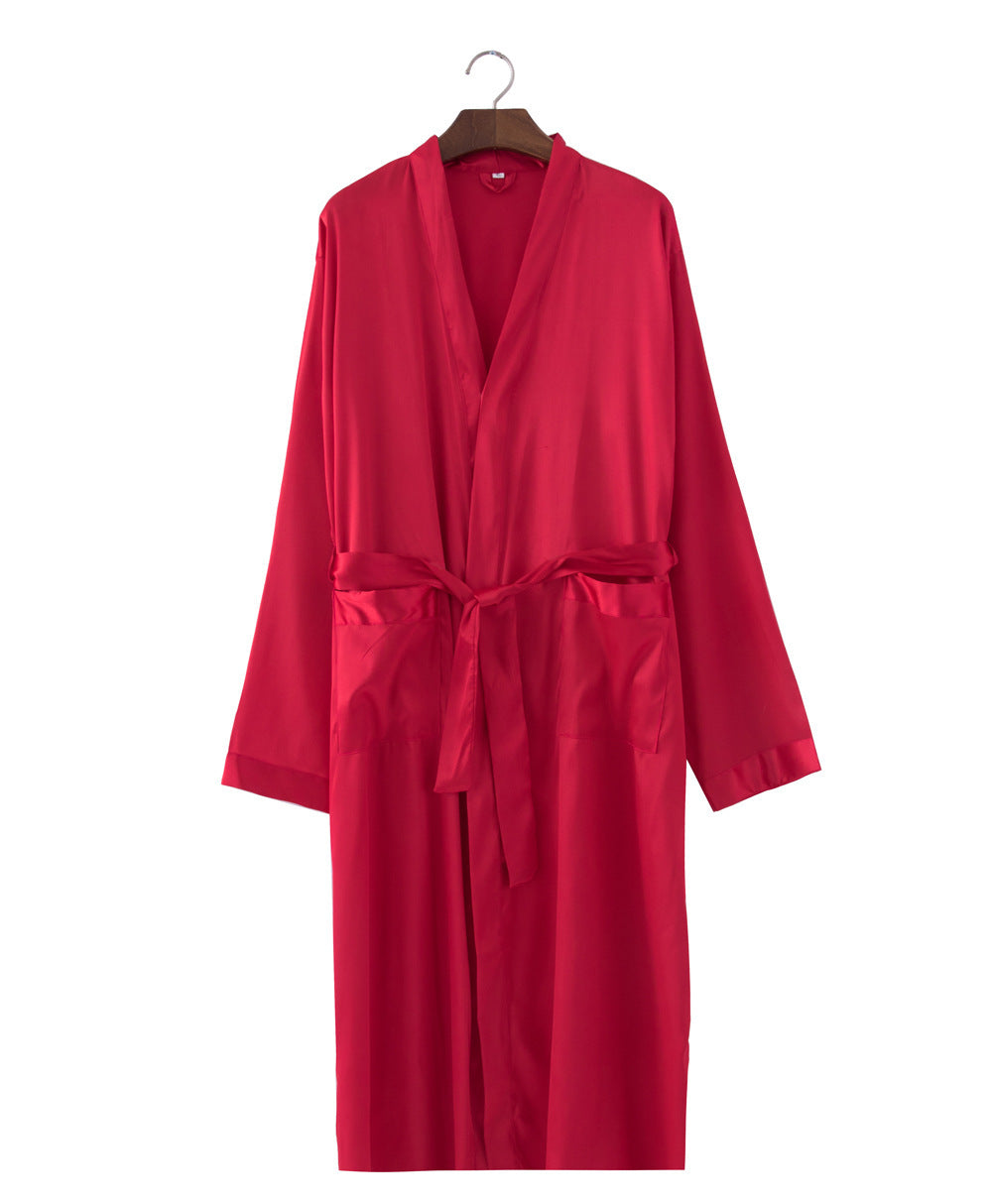 Men's Home Wear Mid-length Silk Nightgown Robe