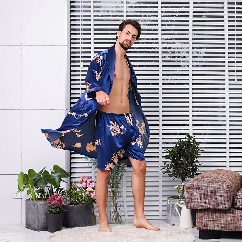 Men's Silk Long Sleeve Nightgown Robe