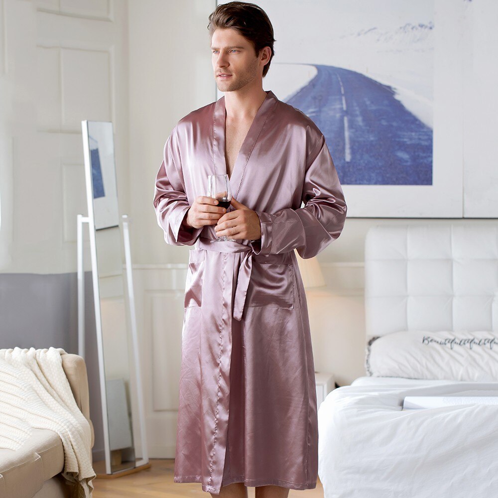 Men's Home Wear Mid-length Silk Nightgown Robe