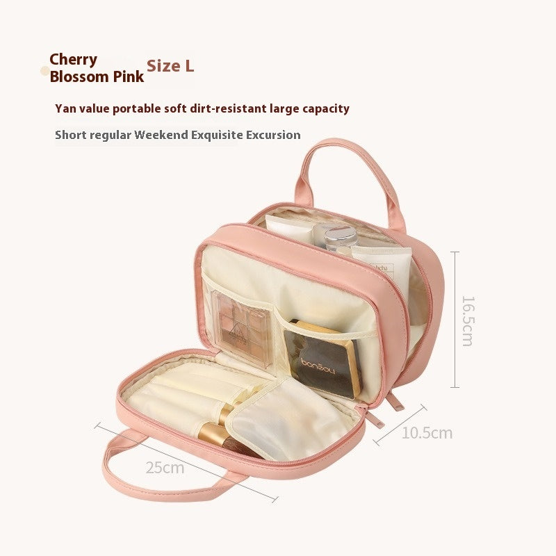 Modern Pu Leather Waterproof Cosmetic Bag With Handle