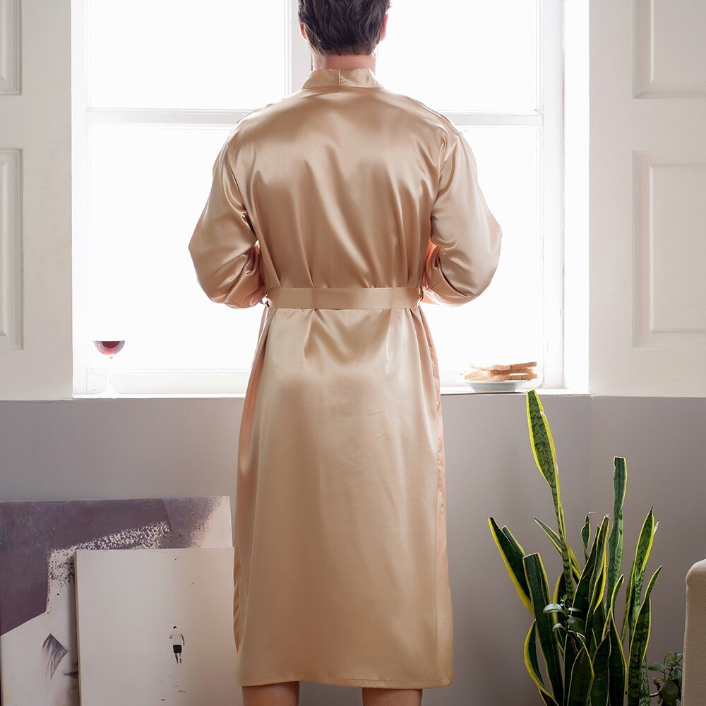 Men's Home Wear Mid-length Silk Nightgown Robe