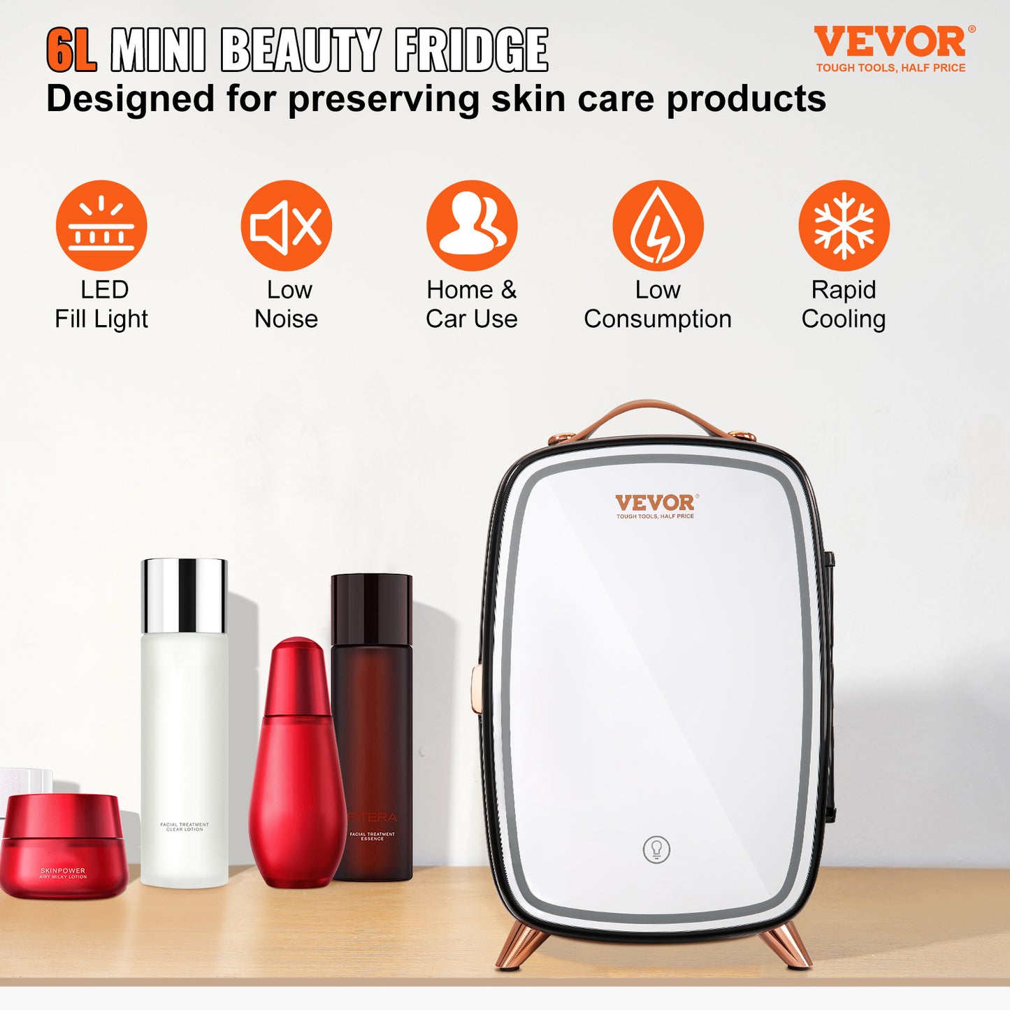Vevor 6L Skincare Mini Fridge With LED Light