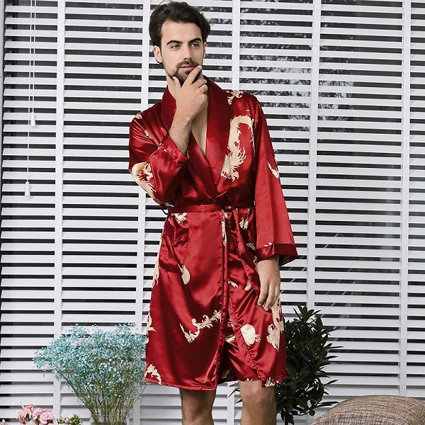 Men's Silk Long Sleeve Nightgown Robe
