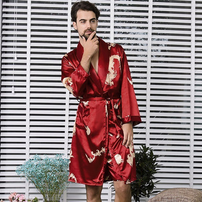 Men's Silk Long Sleeve Nightgown Robe