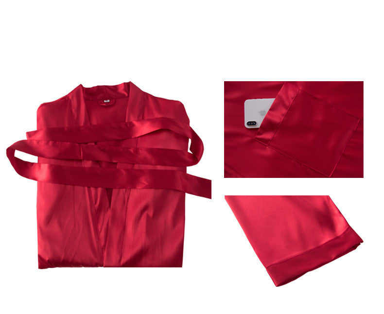 Men's Home Wear Mid-length Silk Nightgown Robe