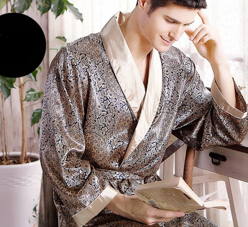 Men's Pattern Silk Nightgown Robe