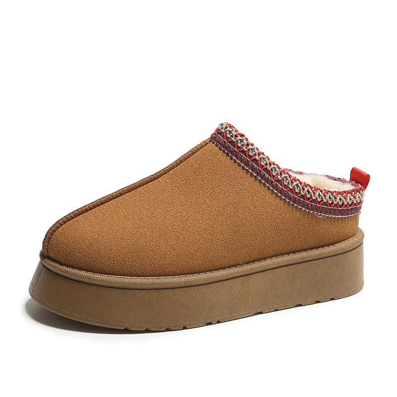 Suede Baotou Plush Cotton Ankle Flats Indoor Slippers