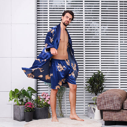 Men's Silk Long Sleeve Nightgown Robe