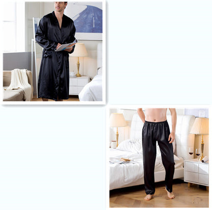 Men's Home Wear Mid-length Silk Nightgown Robe