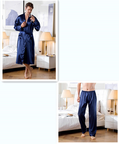 Men's Home Wear Mid-length Silk Nightgown Robe