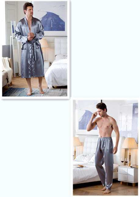 Men's Home Wear Mid-length Silk Nightgown Robe