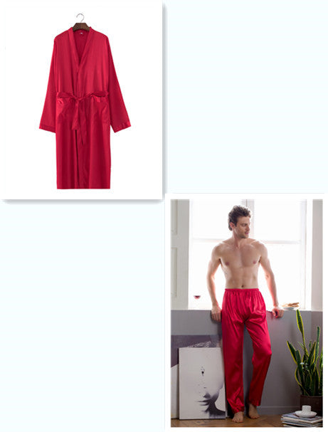 Men's Home Wear Mid-length Silk Nightgown Robe