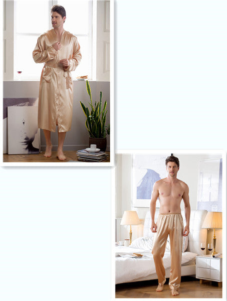 Men's Home Wear Mid-length Silk Nightgown Robe