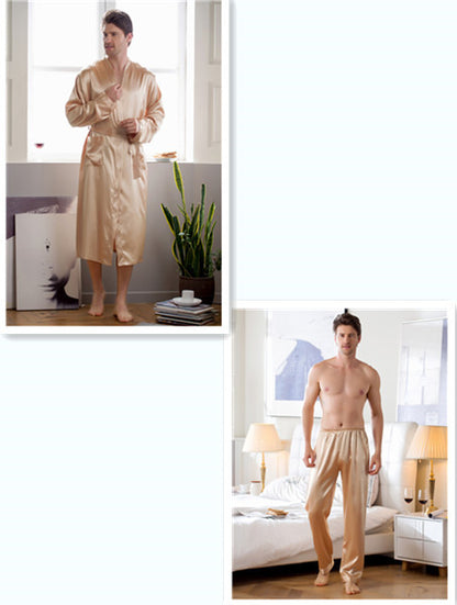 Men's Home Wear Mid-length Silk Nightgown Robe
