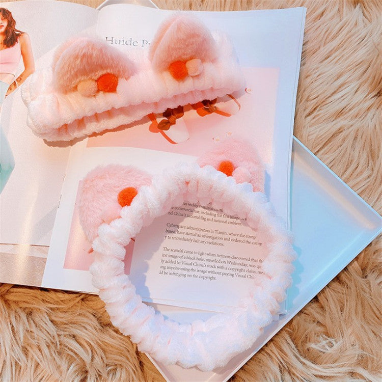 Plush Cat Ears Face Wash Headband