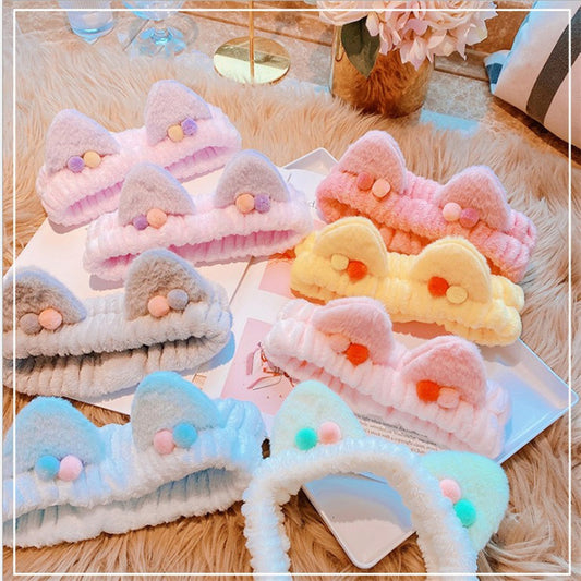 Plush Cat Ears Face Wash Headband