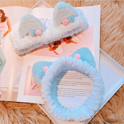 Plush Cat Ears Face Wash Headband
