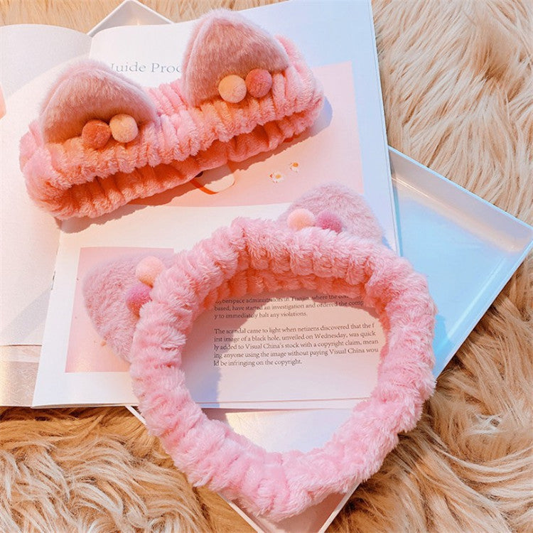 Plush Cat Ears Face Wash Headband