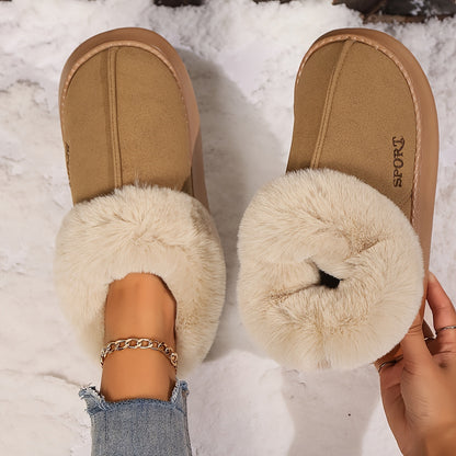 SPORT Cozy Faux Fur Suede Plush Platform Indoor Slippers