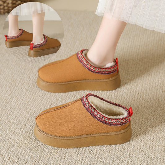 Suede Baotou Plush Cotton Ankle Flats Indoor Slippers