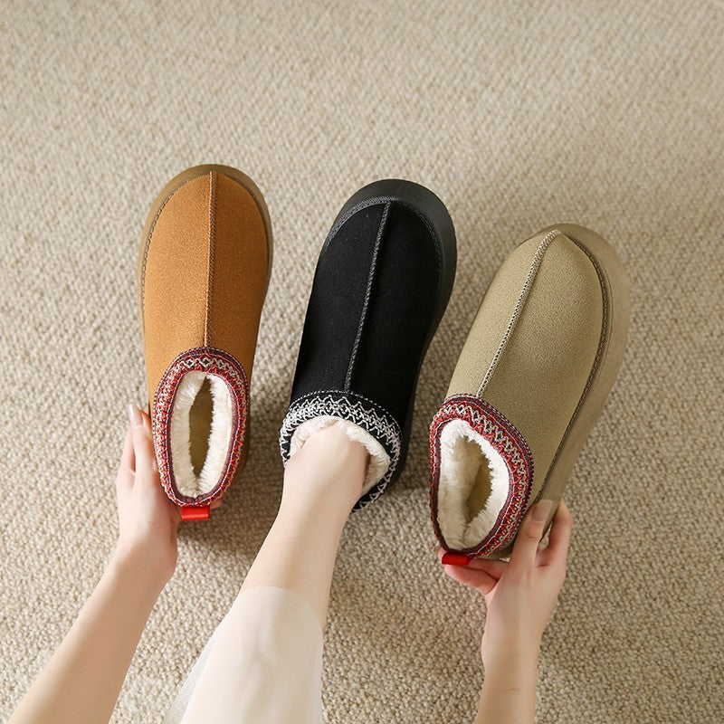 Suede Baotou Plush Cotton Ankle Flats Indoor Slippers