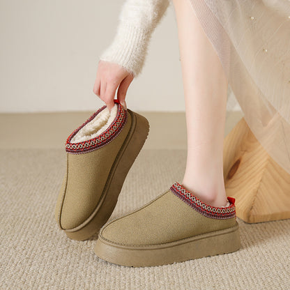 Suede Baotou Plush Cotton Ankle Flats Indoor Slippers