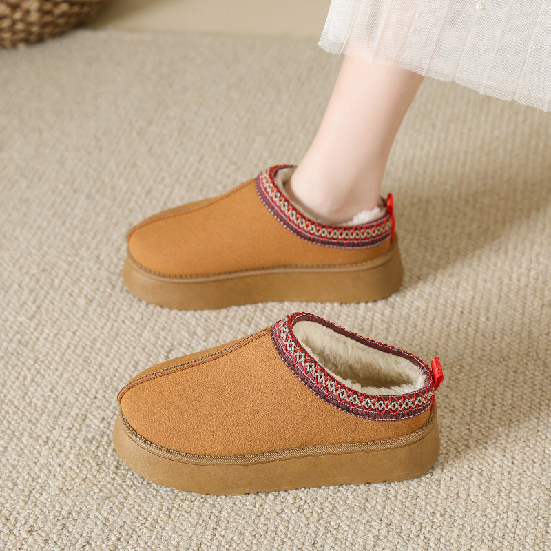 Suede Baotou Plush Cotton Ankle Flats Indoor Slippers