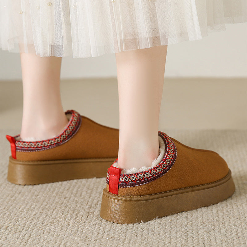 Suede Baotou Plush Cotton Ankle Flats Indoor Slippers