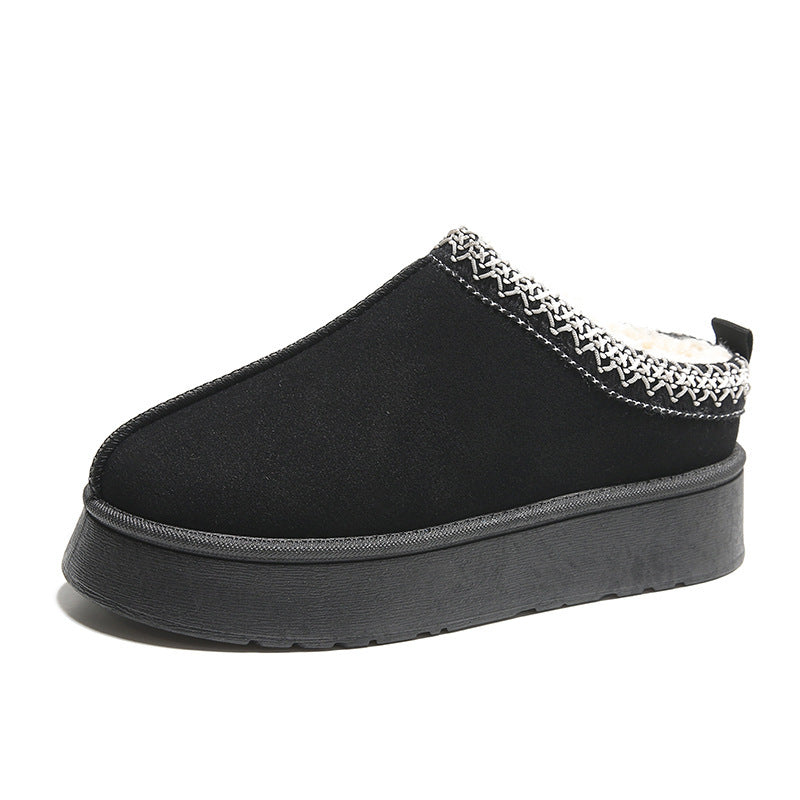 Suede Baotou Plush Cotton Ankle Flats Indoor Slippers