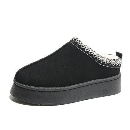 Suede Baotou Plush Cotton Ankle Flats Indoor Slippers