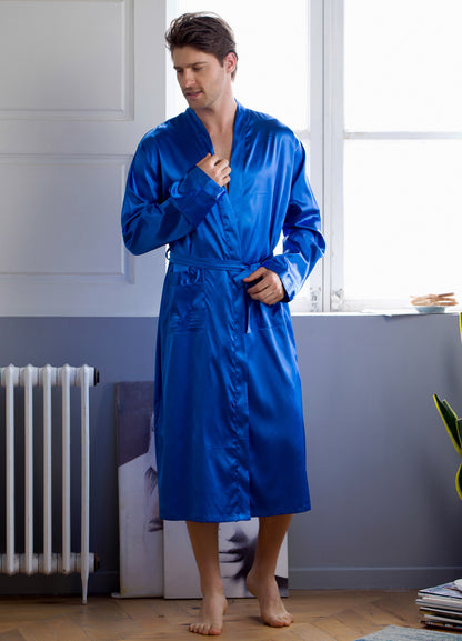 Men's Home Wear Mid-length Silk Nightgown Robe