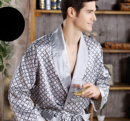 Men's Pattern Silk Nightgown Robe