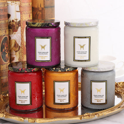 Luxury Handmade Scented Candles In Embossed Glass
