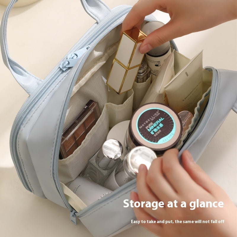 Modern Pu Leather Waterproof Cosmetic Bag With Handle