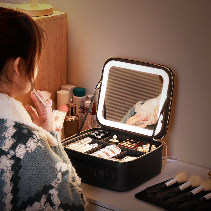 Classy Mirror And LED Light Cosmetic Bag