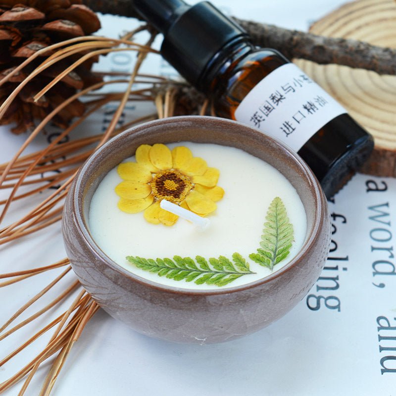 Handmade Ceramic Cup With Dried Flowers Scented Candles