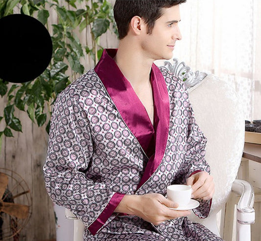 Men's Pattern Silk Nightgown Robe