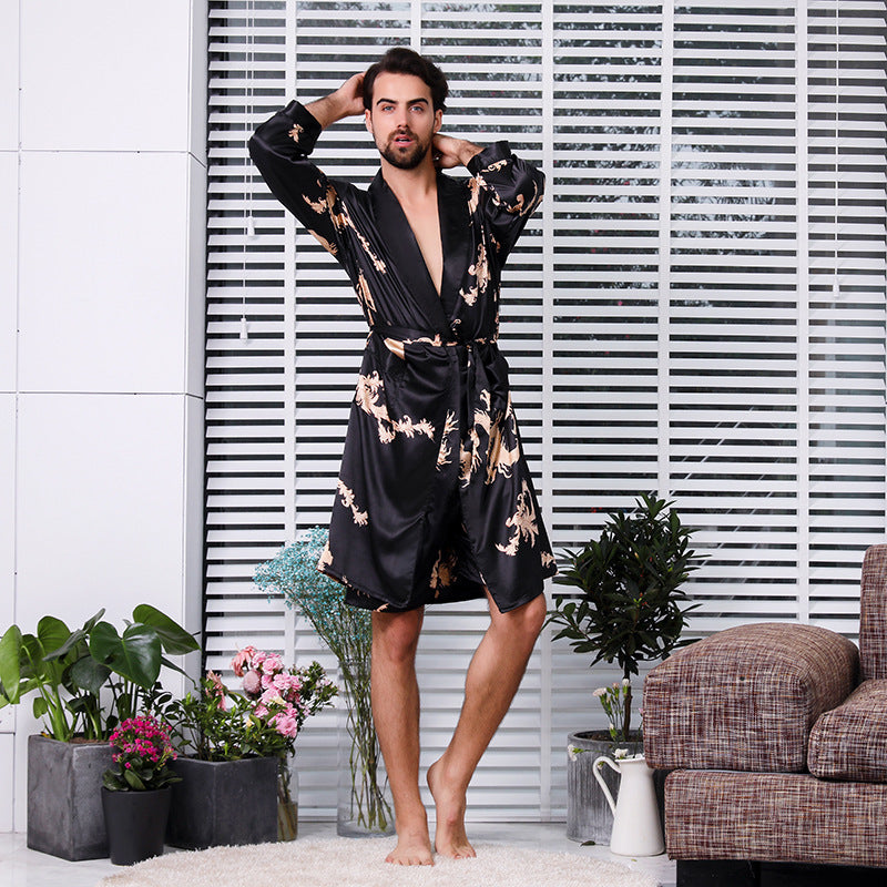 Men's Silk Long Sleeve Nightgown Robe