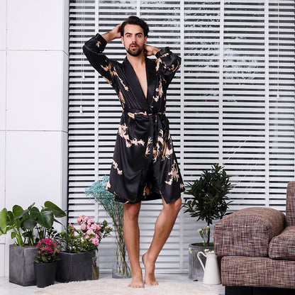Men's Silk Long Sleeve Nightgown Robe