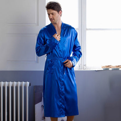 Men's Home Wear Mid-length Silk Nightgown Robe