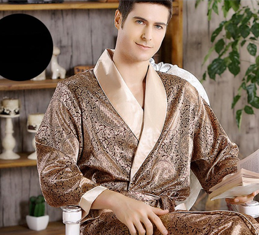 Men's Pattern Silk Nightgown Robe