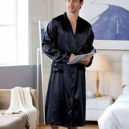 Men's Home Wear Mid-length Silk Nightgown Robe
