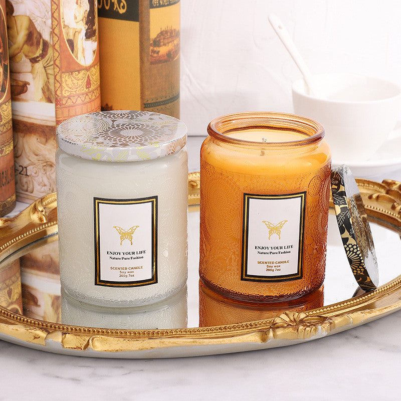 Luxury Handmade Scented Candles In Embossed Glass