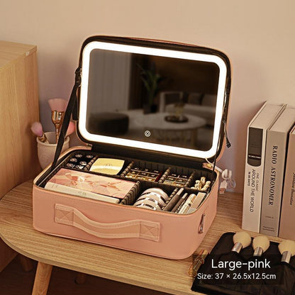 Classy Mirror And LED Light Cosmetic Bag
