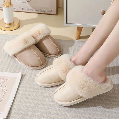 Classy Soft Lined Cotton Plush Fuzzy Indoor Slippers