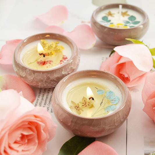 Handmade Ceramic Cup With Dried Flowers Scented Candles