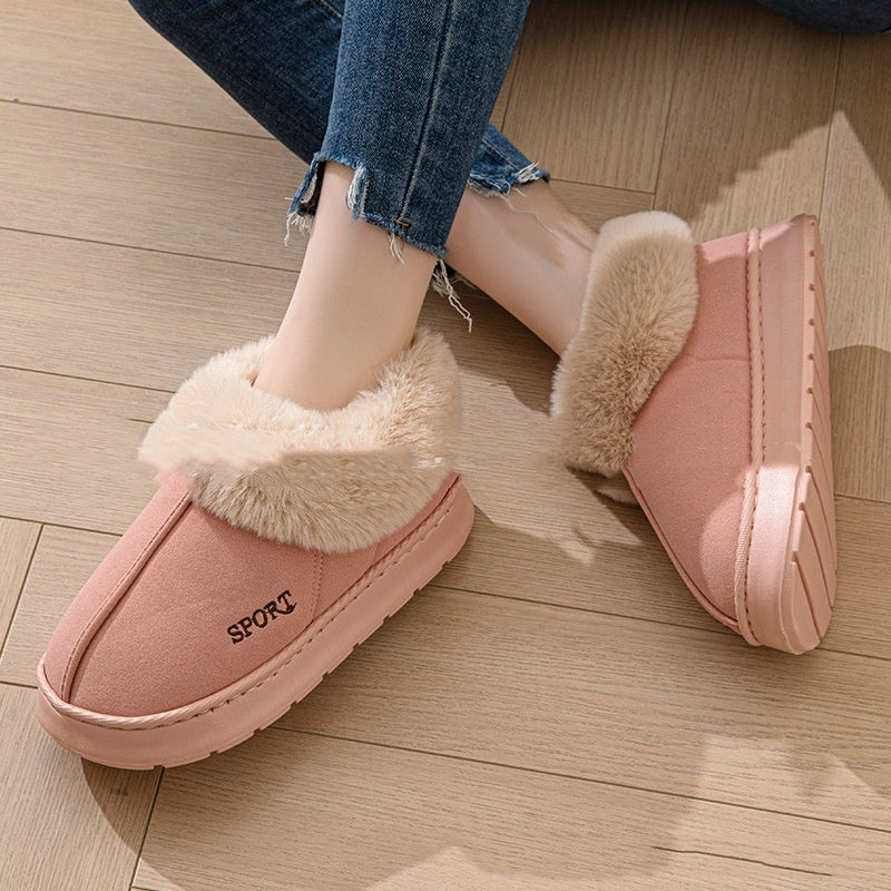 SPORT Cozy Faux Fur Suede Plush Platform Indoor Slippers