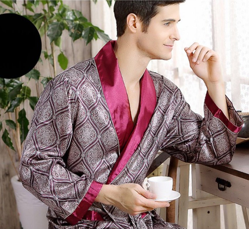 Men's Pattern Silk Nightgown Robe