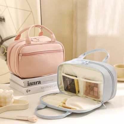 Modern Pu Leather Waterproof Cosmetic Bag With Handle