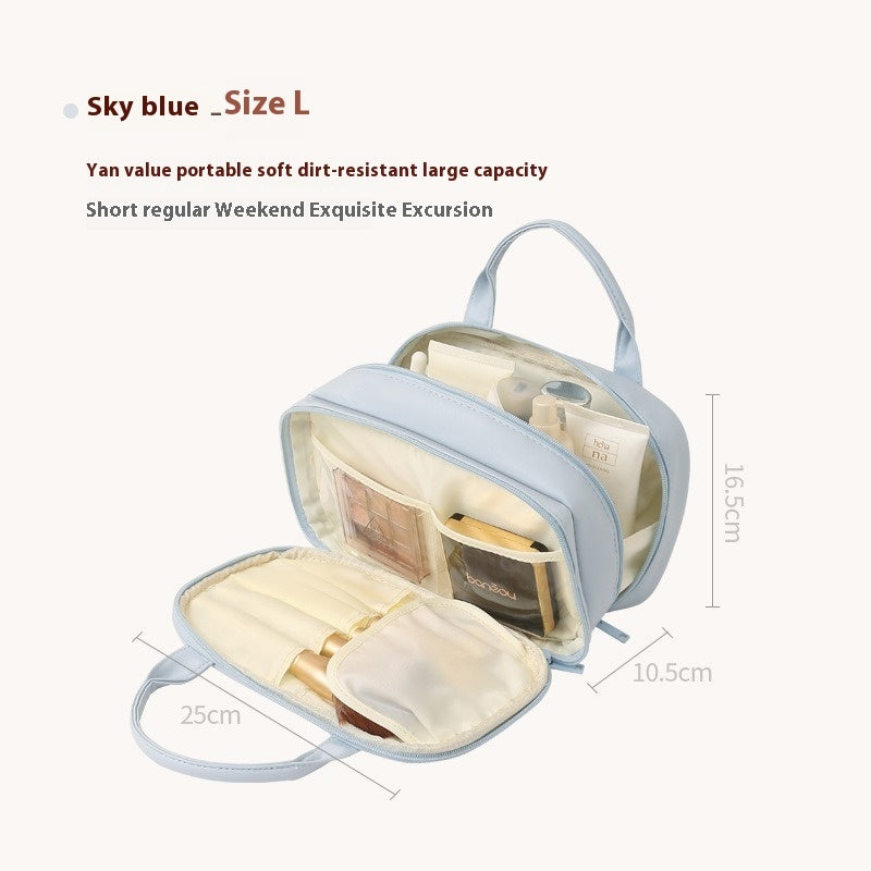 Modern Pu Leather Waterproof Cosmetic Bag With Handle